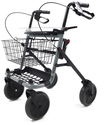 GOVITA - Deambulatore Pieghevole per Anziani con Seduta e Cestino – Rollator a 4 Ruote da Interno ed Esterno, Carrello Girello Regolabile con Freni e Portaoggetti