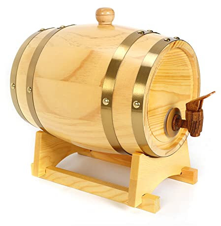 Botte di vino in legno di quercia, da 3 l, in legno di quercia, con rubinetto, botti di legno di quercia con supporto per la conservazione di whisky, vino, liquori