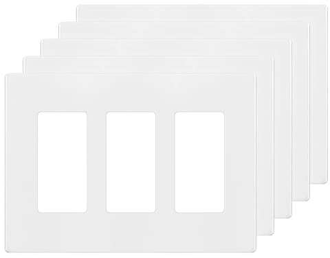 ENERLITES 3-Gang White Screwless Decorator Wall Plate Outlet Cover, 5 Pack
