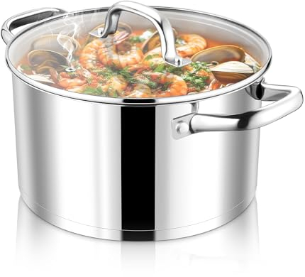 Joyfair Pentola da 20 cm, con fondo a 3 strati, in acciaio inox, con coperchio in vetro, pentola a induzione per tutti i piani cottura, pentola per carne da 3,7 l, per pasta/zuppa/stufati, sana e