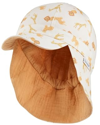 Sterntaler Wende Schirmmütze Giraffen - Sommermütze aus Baumwolle mit Print und Nackenschutz - Wendeseite aus Musselin (Bio) - UV-Schutz 50+ Sonnenmütze - Baby Kinder Kopfbedeckung - Natur, Größe 51