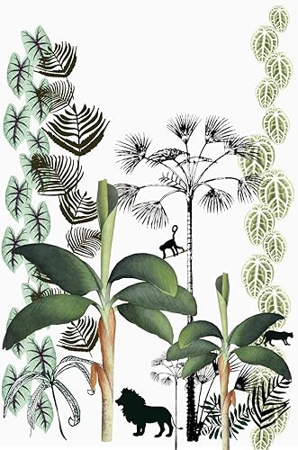 Rasch Onszelf Stories 532067 Papier peint photo non tissé Motif palmiers et animaux Vert, blanc et noir 3,00 x 2,00 m (L x l)