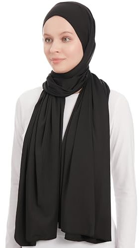 Ayisah Hijab Kopftuch Damen Muslimisch - Schwarz Jersey Hijab Kopftuch Für Damen - Dehnbar Moderne Islamische Hidzab Kopftücher Schal - Hidzab Kopftücher 70x180 cm - Schwarz