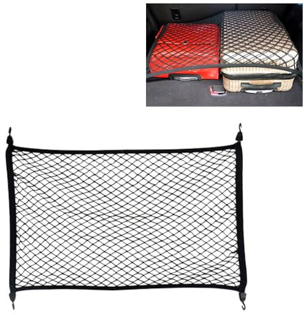 Gotetiso Filet de Rangement Coffre Voiture Universel en Maille - Organisateur de Auto Siege avec Crochets, Bord élastique 60x40cm Noir