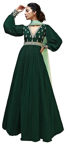TRENDMALLS Damen Georgette-Stickerei Anarkali Kurta Hose Set mit Dupatta, Dunkelgrün, XX-Large