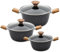 AKH HOUSEWARE Non Stick Casserole Dishes with Lid Cooking Pot 5 Layer Non-Stick Coated Casserole Dishes/Serving Dishes Induction Hob Compatibility Cookware (Black, Set of 3)