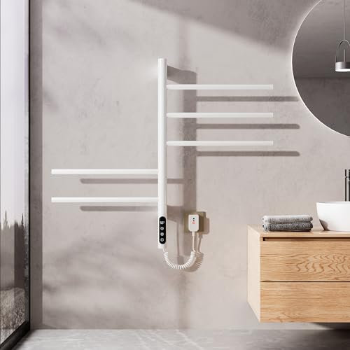 OihPaw Scaldasalviette Elettrico 660×420 mm,Rotazione di 180°,Con pantalla táctil LED,Ajuste de temporización y temperatura scalda asciugamani elettrico,Bianco scalda salviette da bagno elettrico