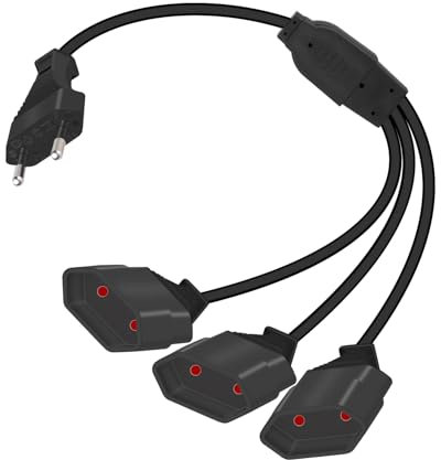 RIIEYOCA Cable Alargador 3-en-1 Euroconector Plano, Cable Alargador de Enchufe Plano Corto Tipo C a Enchufe Múltiple, 2,5A 250V 0,75 mm² para Monitor, TV, Electrodomésticos