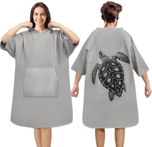 Kulamo Peignoir à Langer Serviette en Microfibre Poncho de Surf avec Capuche pour Plage Surf Natation Plongée, Séchage Rapide & Léger, Convient aux Hommes Femmes Adultes (Gris)