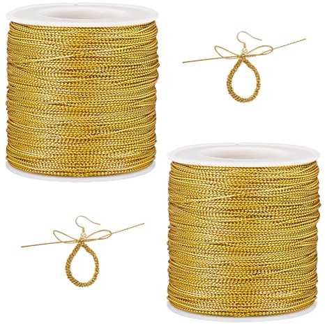 DICOSMETIC 200M Spago dorato in filo metallico 200 rotoli di cordino metallico Baker perizoma macrame glitter oro corda fili in poliestere per imballaggio regalo decorazione di Natale
