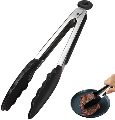 Pince à barbecue, 23 cm, pince de cuisine, pince de cuisine, pince à viande, pince à barbecue, pince de cuisine en acier inoxydable, pince de cuisine avec poignée en silicone antidérapante, pour