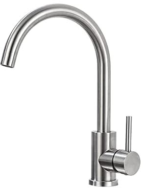 ONECE Rubinetto da Cucina a Bassa Pressione per Caldaia, Monocomando Miscelatore con Beccuccio Girevole a 360°, Acqua Fredda e Calda, Aeratore Rimovibile, Acciaio Inox 304 Spazzolato