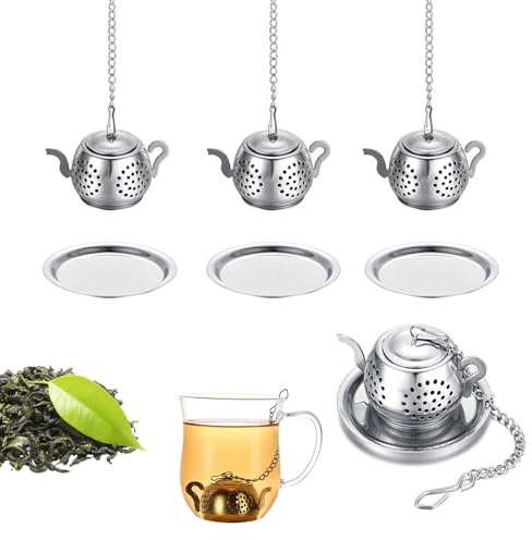 GETRICH 4 Stück Teesieb für losen Tee, Silber Tee ei für losen Tee, Teeei Edelstahl mit Kette Teeei für losen Tee Gewürzsieb für die Meisten Tasseteekanne Teefilterhalt Teehalter Gewürzei