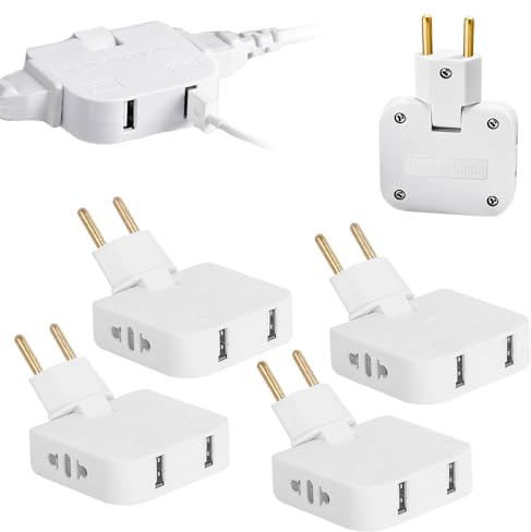 KBIBCK 4 Stück Flachstecker Mehrfachsteckdose, Flacher Stecker Steckdose mit 3 Adapter, Steckdosenadapter Flach mit 180°-Drehgelenk, Tragbar Steckdosenverteiler Fach für Zuhause, Büro, Reisen