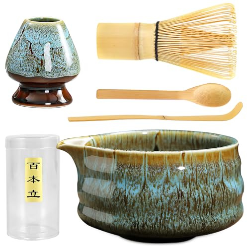 Matcha Kit, ADDLIVE 5 Piezas te Matcha Kit, Mat-cha Set, K-it Mat-cha Completo Incluir Cuenco Mat-cha, Mat-cha Whisk, Soporte para Chasen, Chasen, Cuchara te Mat-cha para los Amantes del Mat-cha, Azul