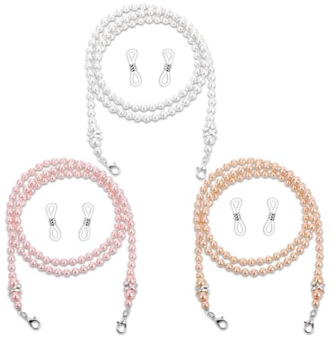 Tweruna 3 PCS Pearl Glasses Chain for Women, Beaded Eyeglasses Chain, Stylish Eyeglass Chains for Women Sunglasses, Myopia Glass, 3 Colors
