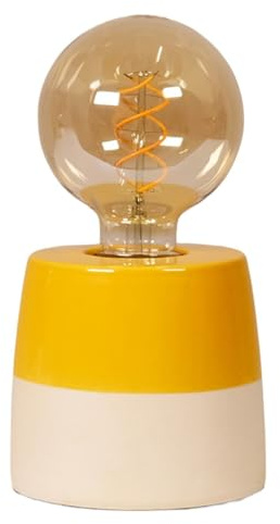 Liadomo Tischleuchte Roy, Industrial, mit Kabel, Retro, Vintage, dekorativ, Tischlampe mit Keramikfuß, E27, exkl. Leuchtmittel, für Wohnzimmer, bunt, mit Kippschalter (Orange)