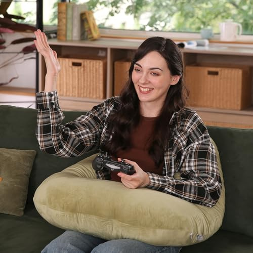 AmyWtb Ergonomic U-Shape Gaming & Lap Pillow - Crochet Pillow & Reading Support Pillow with Arm Relief, Comfort for Gamers, Crafters & Book Lovers (green)