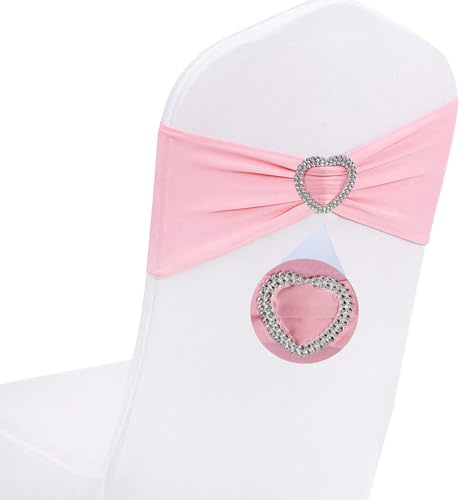 WYFMYD Light Pink Chair Sashes for Wedding 25 Pack Spandex Pink Sashes for Chairs Covers Stretch Chair Sashes Band with Heart Buckle Slider Wedding Sashes Bows for Banquet Party Decorations