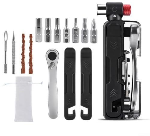 Internal Hexagon Bike Repair Toolkit with Inflator Nozzle and Ratchet Wrench, Designed for Fast and Reliable Bicycle Tire Repairs (with inflate nozzle)