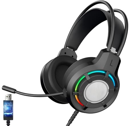 Ouitble Casque Gaming RGB avec Microphone Casque Gaming USB pour PC avec Câble de 2 m Plug & Play, Casque USB Supra-Auriculaire pour PC Portable et Ordinateur de Bureau