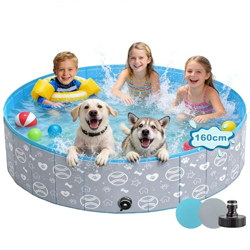 HABOWN Hundepool für Große & Kleine Hunde, Verbessertes und Verstärktes PVC Pool mit Drainageadapter, Tragbares und Faltbar Planschbecken für Kinder, Sommer-Kühlbadewanne(160x30cm)