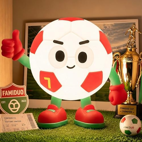 FAMIDUO Luce Notturna Calcio N°7, Lampada Silicone Alimentare | Maglia Rosso Verde, Touch Dimmerabile Luce Calda & RGB, Timer 15/30/60min, USB-C Ricaricabile, Regalo Bambino Bambina Calcio