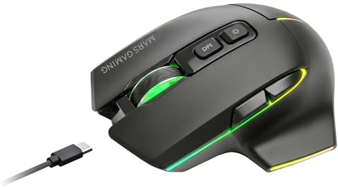 Mars Gaming MMW-Vector, Ratón Gaming Inalámbrico Tri-Mode, Bluetooth 5.4 + 2.4GPRO + Cable USB-C, Sensor Óptico 12000 dpi, Switches HUANO, RGB Chroma, Autonomía hasta 70h, Software de Control, Negro