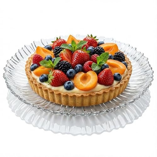 Plat de Présentation en Verre 31,5 cm – Grand Plateau de Service Transparent, Plat à Gâteau, Plateau Dessert, Fromage, Apéritif, Fruits et Décoration de Table