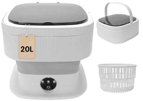 Mini lavatrice portatile, 20 l, pieghevole, portatile, mini lavatrice con centrifuga, lavatrice da viaggio pieghevole per dormitori, appartamenti, camper e campeggio (grigio)