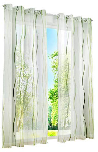 1er-Pack Gardinen mit Wellen Druck Design Vorhang Transparent Voile Vorhänge (BxH 140x225cm, grün mit Ösen)