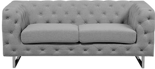 Beliani Sofá Estilo Chesterfield 2 plazas con Botones Gris Claro capitoné Vissland
