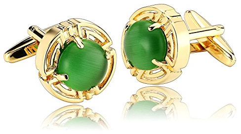 Beydodo 1 Paar Herren Edelstahl Manschettenknöpfe Hochzeit Rund Gold Grün Manschettenknöpfen