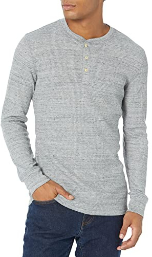 Amazon Essentials Men's Long Sleeve Waffle Henley Shirt, Slim-Fit, Light Grey Heather, X-Large