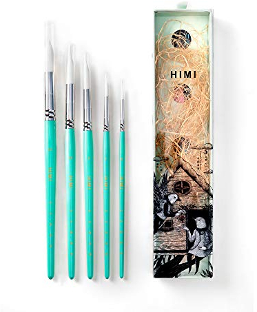 HIMI Gouache/Aquarell Pinsel Set 5 Stück für Acryl Öl Aquarell Gesicht & Körper Gouache Malerei Schönes Geschenk Kunst Bastler, Kinder & Erwachsene (Grün, Aquarellpinsel)