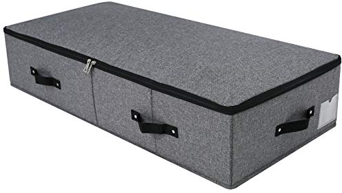 Faltbare stabile Unterbett-Aufbewahrungsbox mit Griff, Reißverschlussdeckel, Decken Kleidung Bettdecken Aufbewahrungsbehälter Organizer für Schlafzimmer und Schrank, 90×42×18cm, Schwarz Grau