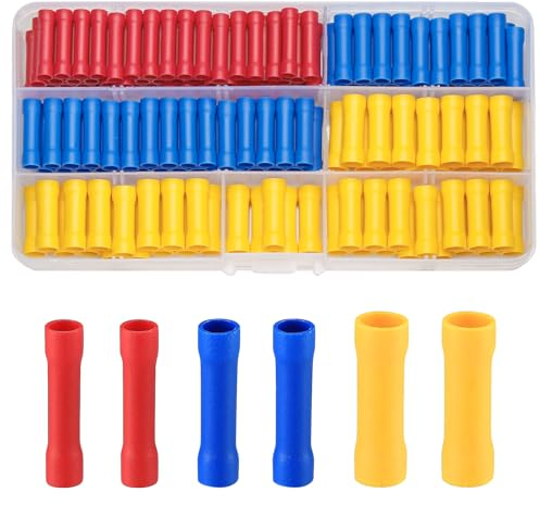 Vwoqiy 150 Pcs Electrical Terminals Crimp Connectors, Electrical Wire Butt Connectors, Female & Male Insulated Cable Wire Crimp Connector Set - Blue/Red/Yellow (three-colour 150)