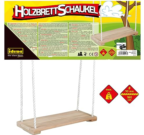 Idena 40197 - Altalena da tavola in legno, per bambini dai 3 anni in su, con corde di supporto regolabili e anelli in acciaio, portata fino a 50 kg, per divertirsi a dondolo