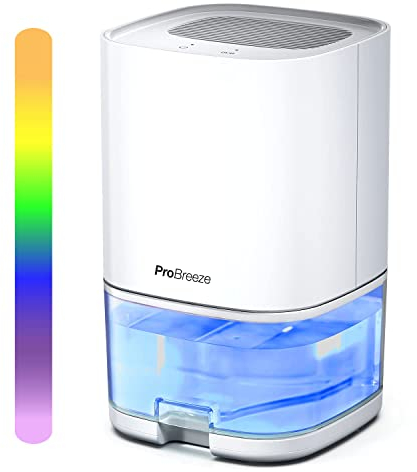 Pro Breeze 1000ml Dehumidifier for Bathroom - Quiet, Portable & Small Air Dehumidifier for Bedroom Mould, Damp & Moisture - with 4-Hour Timer, Auto Shut-Off & LED Changing Lights - White