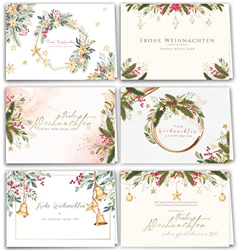 12 Weihnachtskarten Set Klappkarten mit Umschlägen Karte Karten Umschlag glanz Frohe Weihnachten Merry Christmas xmas grün gezeichnet Aquarell modern zart Geschenk