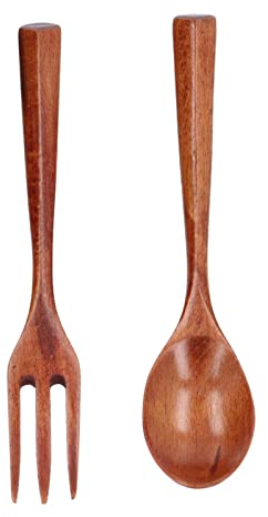 2Pcs Natürlich Hölzern Löffel Gabel Set, Holz Besteck, Holzgabel, Wooden Spoon, Holzlöffel, Reisebesteck Set Mehrweg Natürlich Hölzern Löffel Gabel Set, Für Party, Bankett, Buffet, Catering