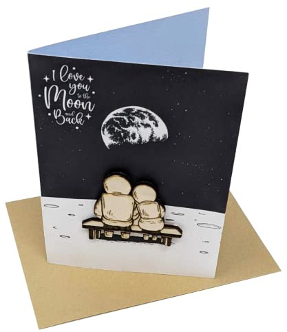 Geburtstagskarte mit Aufschrift I Love you to the Moon and Back, für Freund, Freundin, Valentinstag, Ehemann, Ehefrau, Jahrestag, mit speziellem Holzelement
