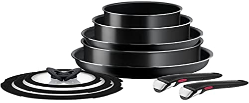 Tefal Ingenio Easy ON 10-teiliges antihaftbeschichtetes Induktionspfannen-Set, 24 & 28 cm Bratpfannen, 16 & 20 cm Stieltöpfe, 24 cm Stielpfanne, 16 & 20 & 24 cm Glasdeckel, 2 abnehmbare