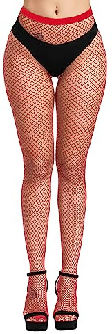 Simply Joshimo Womens Coloured Fishnet Tights | Regular Diamond Net Colourful Bright Pantyhose (Red)