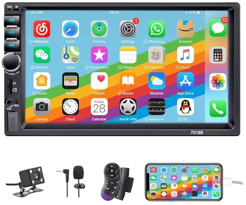 Double Din Car Stereo,7 Inch Car Radio with HD Touch Screen Bluetooth Car Stereo,Bluetooth Hands-Free Calling,Mirror Link,AUX/EQ/SWC