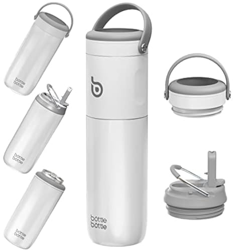 BOTTLE Insulated 3IN1 Water Bottle with Straw, 2 Lids, 18oz - Stainless Steel for Sports, Kids, Outdoor Activities (Gray)