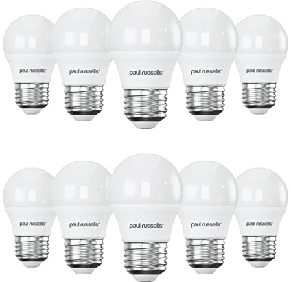 paul russells LED Golf Ball – Dimmable Edison Screw Light, 5.5W 470 LM E27 G45 LED Bulbs, 40w Equivalent, 4000K Cool White/Natural White, Dimmer ES Energy Saving Ceiling Lightsbulbs, 10 Pack