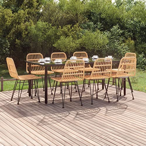Festnight 9 teilig Garten Sitzgruppe Poly Rattan Gartenmöbel Set 8 Personen Essgruppe Gartentisch mit Stühle Gartengruppe Sitzgarnitur Gartengarnitur Terassenmöbel