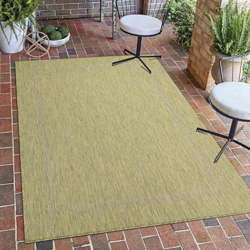 Carpetsale24 Outdoor Teppich Läufer 80x150 cm Grün Bordüre Design Flachgewebe Wetterfest Waschbar für Flur Eingang Balkon Küche