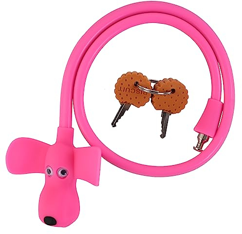 WOOQOTT Kabelschloss Fahrrad-Kabelschloss mit Schlüsseln, silikonüberzogenes Fahrradschloss für Kinder, Cartoon-Schloss, Schloss für Fahrrad, Tür, Skateboard, Helm und mehr (Rosa, groß)